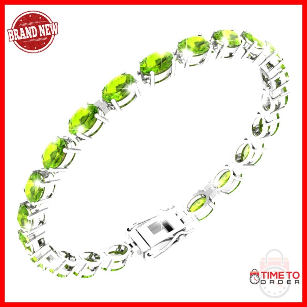 7" Sterling Silver Tennis Bracelet With 21 Oval Gemstones, Box Clasp